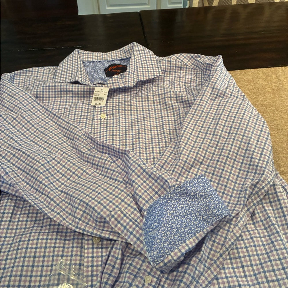 Blue Casual Button Down Shirt with Checkered Pattern